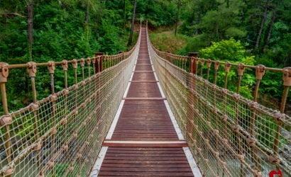 Suspension bridge in Turkey with wood walkway,Adana,Karaisali